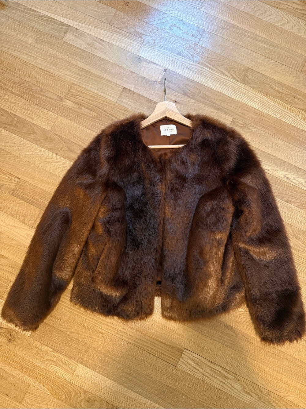 Sézane Brown Faux-Fur Teddy Jacket